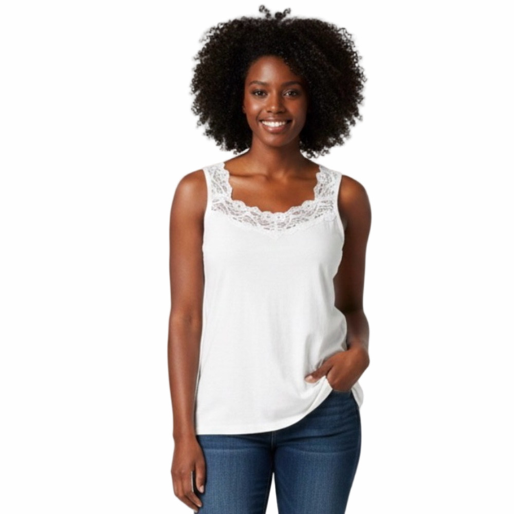 Tanjay Petite Woman Lady Large Cream Cami Lace Sleeveless Tank Top Shirt